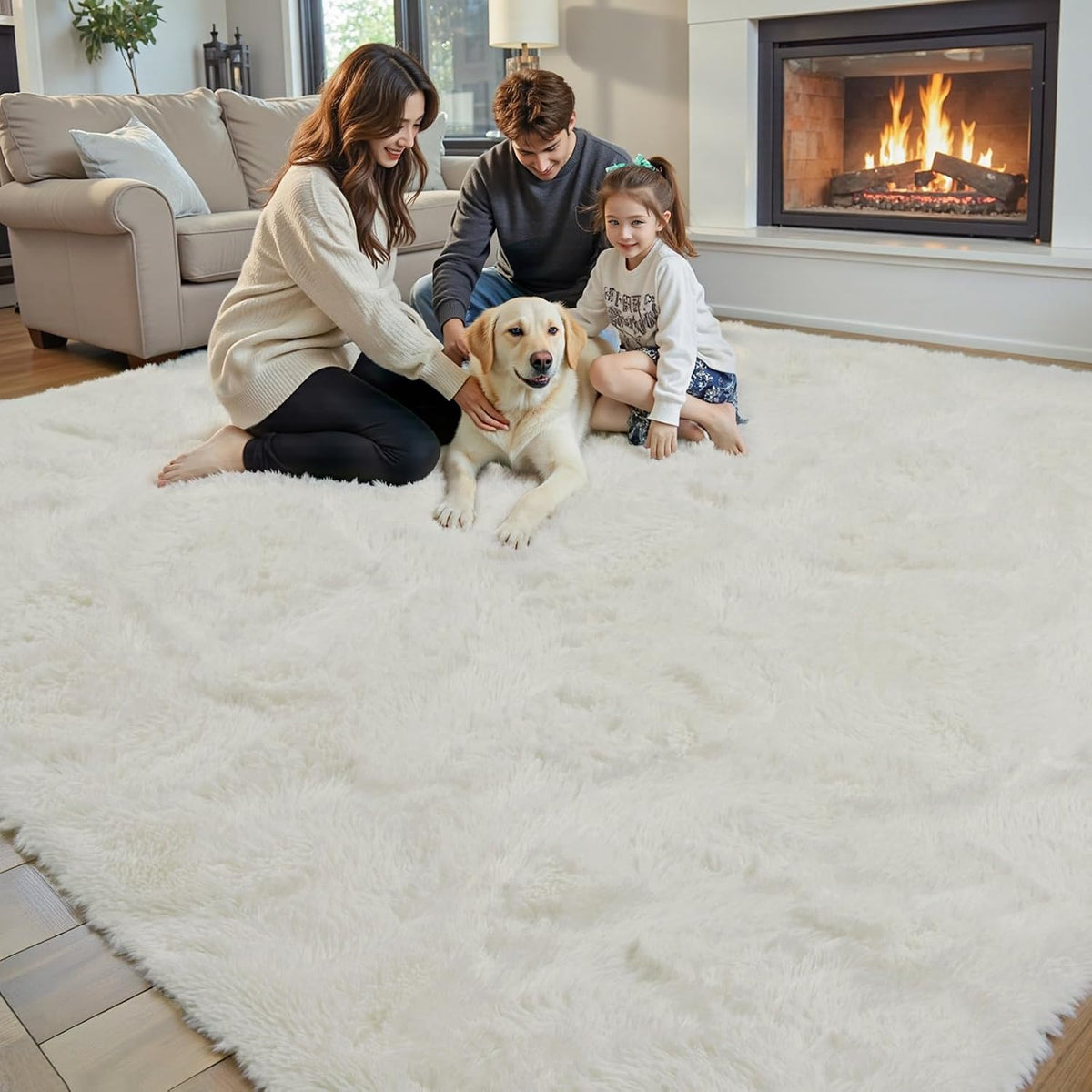 8x10 Area Rugs for Living Room,Cream Large Shaggy Carpet Plush Furry Rug