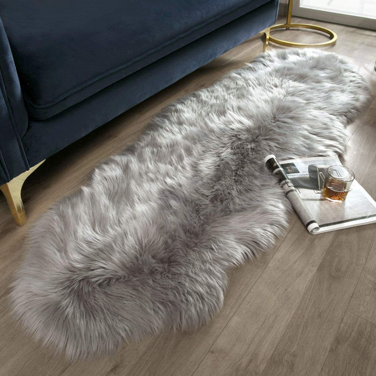Ashler Faux Fur Rug, White, 2 x 6 Ft, Machine Washable
