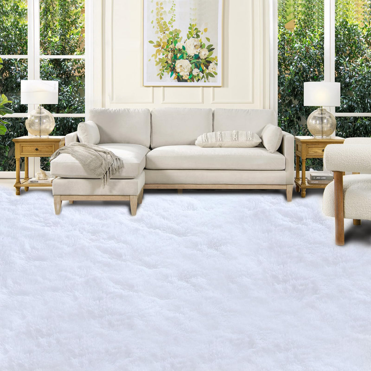 CAIYUECS White Fluffy Bedroom Rug 5x7 – Ultra Soft Shag Dorm Decor