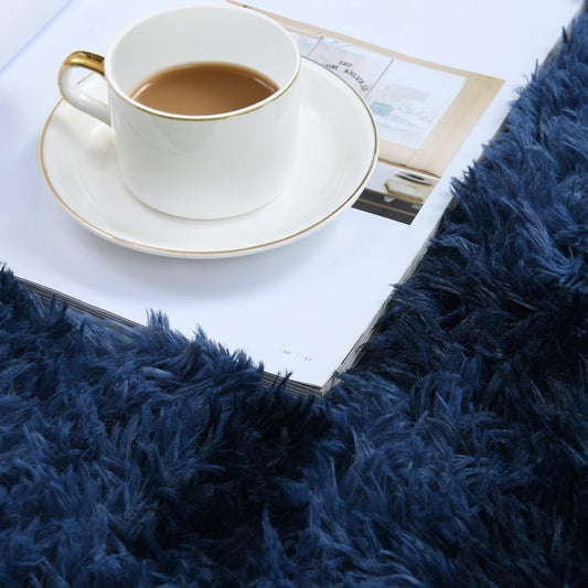 duduta Navy Blue Fluffy Bedroom Rug 3x5 ft, Tie-Dye Shag Plush Area Rug
