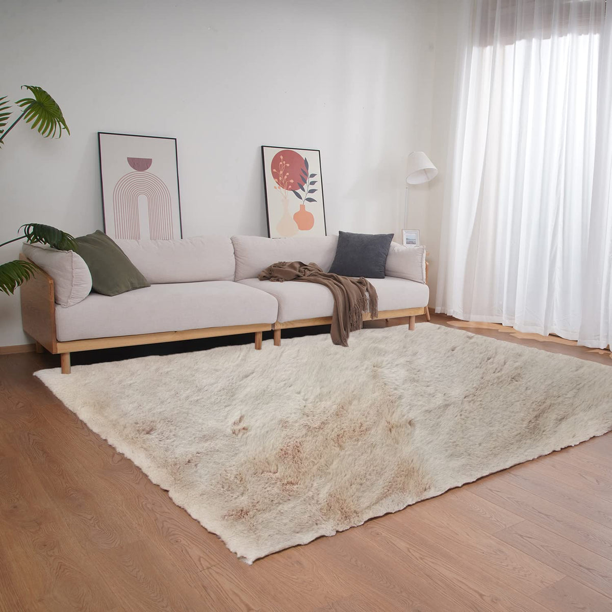 Ghouse White 8x10 Area Rug Fluffy Faux Rabbit Fur Rug White Plush Shag Rug for Living Room Bedroom, Playing Room, Nursery Room