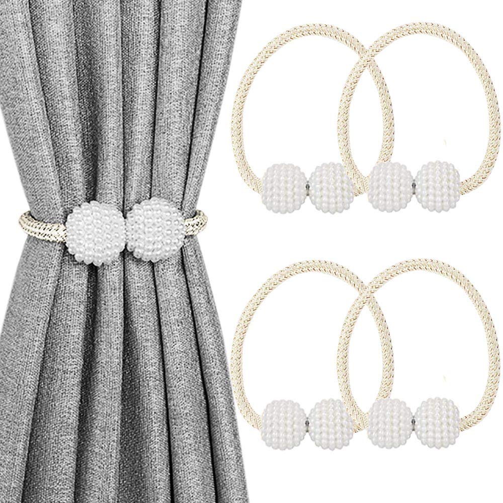 MELALUXE 6 Pack Magnetic Curtain Tiebacks, Decorative Curtain Holdbacks for Window Décor (Grey)