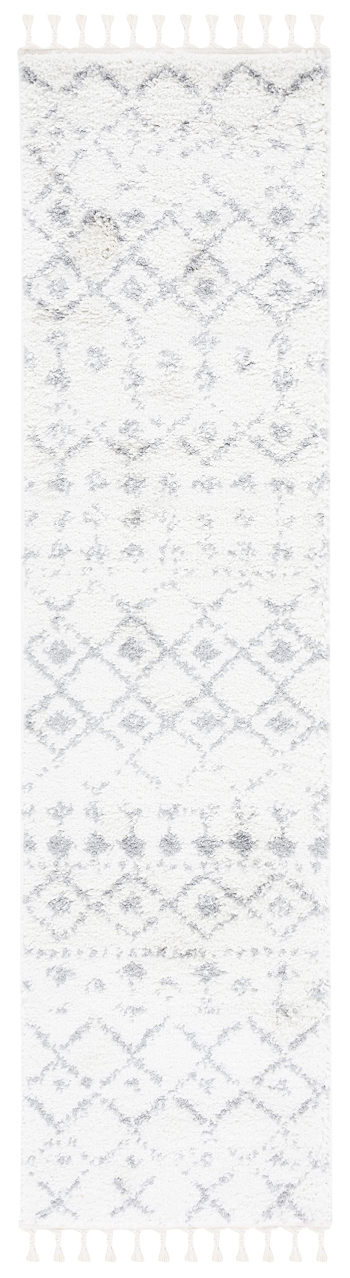 SAFAVIEH Area Rug 8x10 - Berber Fringe Shag Collection - Large - Cream & Dark Grey, Moroccan Design, Non-Shedding & Easy Cleaning, Thick Pile, Ideal for Living Room, Bedroom, Dining Space (BFG516A)