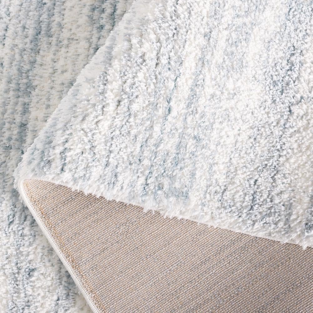 SAFAVIEH Area Rug 8x10 - Tahoe Shag Collection - Large - Blue & Ivory, Modern Design, Non-Shedding & Easy Cleaning, Plush Thick Pile, Ideal for Living Room, Bedroom, Dining Space (THO653M)