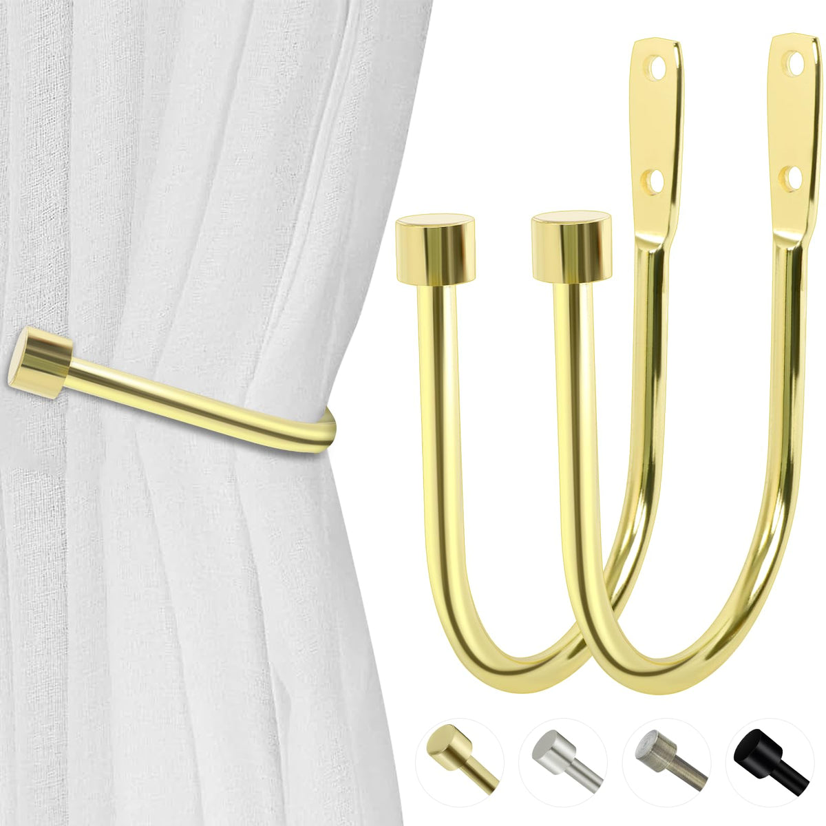 HIKMLK Minimalist Curtain Holdbacks 2pcs, 100% Cast Iron Solid Heavy Duty Metal Curtain Tieback Side Holders for Wall, Curtain Tie Hook Pull Backs for Drapes Window Home Decoration（Matte Black）