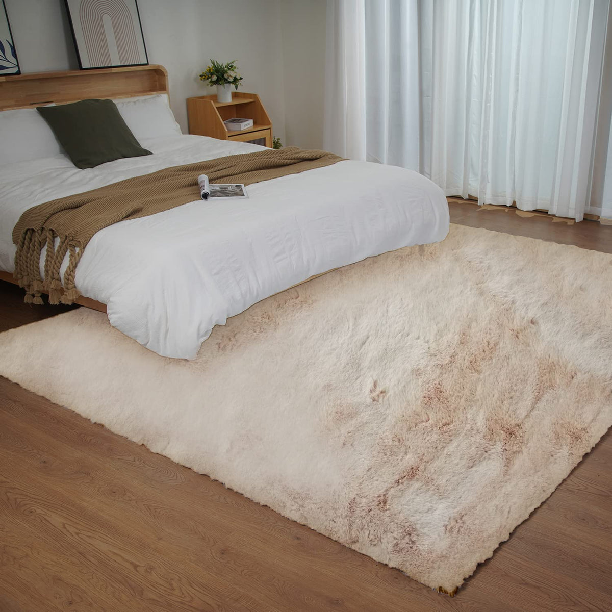 Ghouse White 8x10 Area Rug Fluffy Faux Rabbit Fur Rug White Plush Shag Rug for Living Room Bedroom, Playing Room, Nursery Room