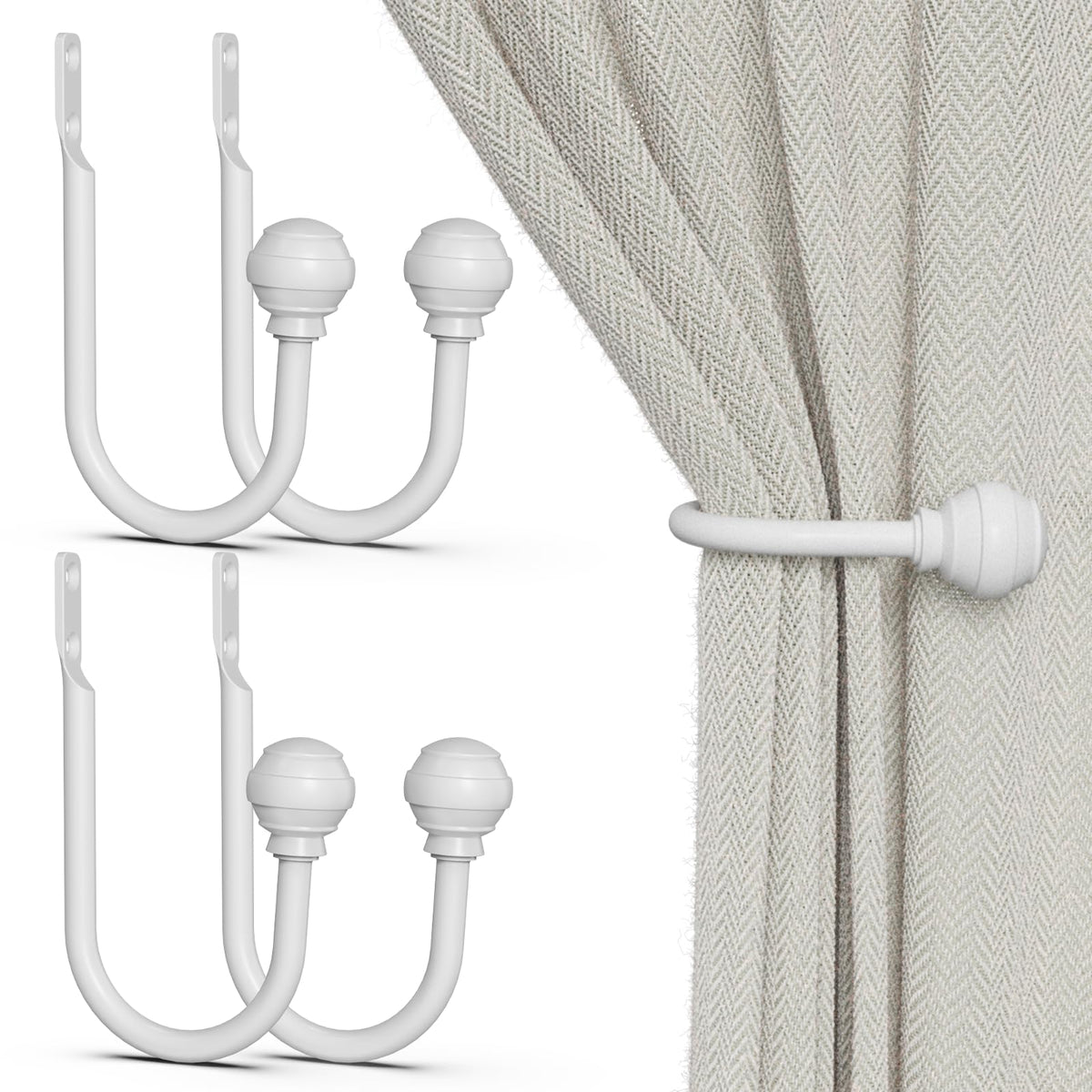 Hion Curtain Holdbacks Black 2pcs, Curtain Tiebacks Wall Mounted Hooks