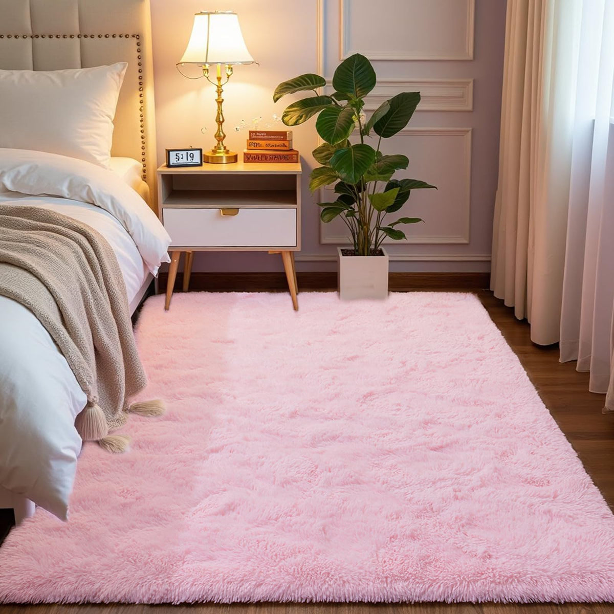 Softlife Dark Purple Area Rug for Bedroom, Fluffy Shag Plush 3x5 Rugs for Living Room Girls, Shaggy Throw Soft Fuzzy Small Kids Carpet for Dorm Bedside Ultra Cozy Non-Slip Indoor Decor