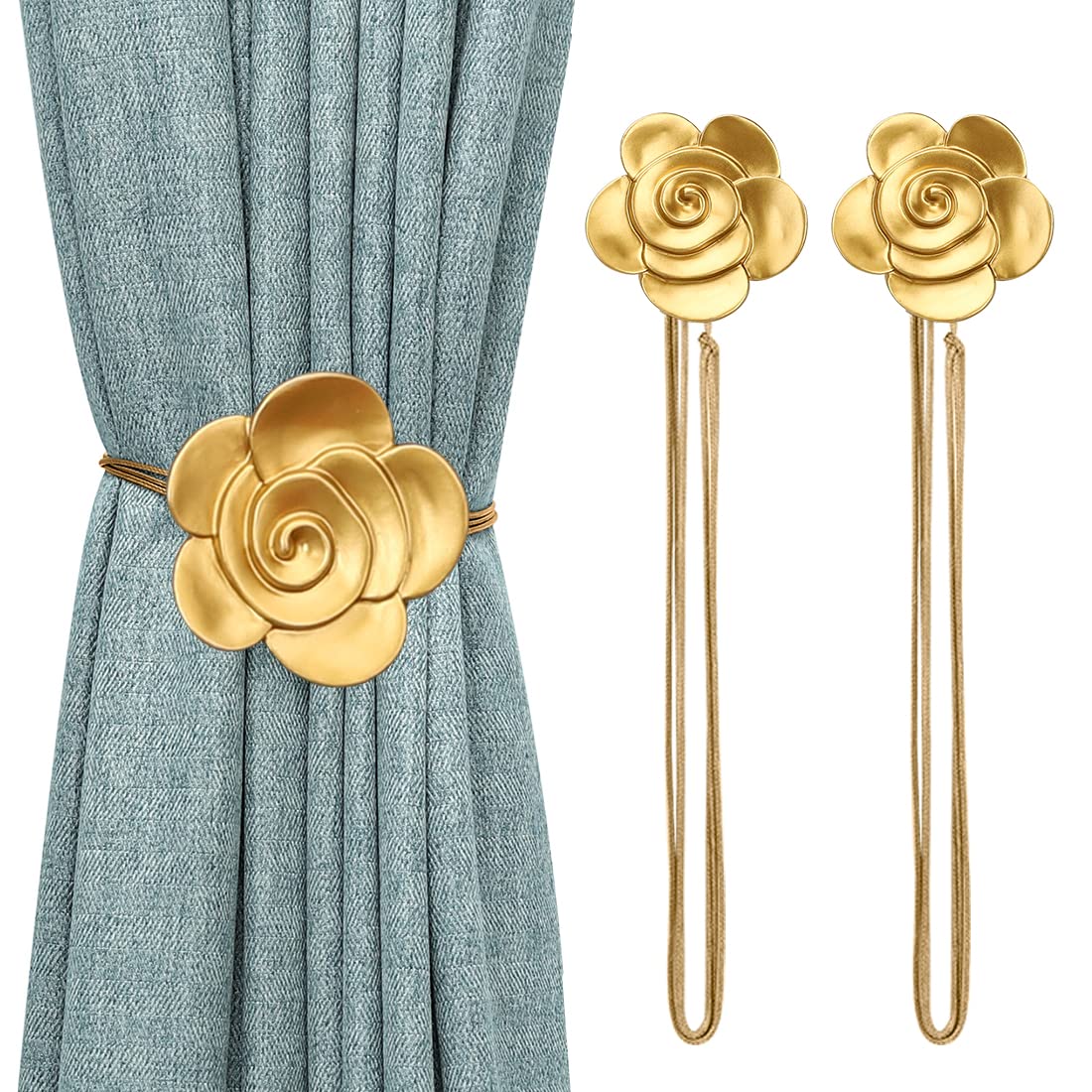 Lewondr Magnetic Curtain Tiebacks, Flower Vintage Curtain Holdbacks, Coffee