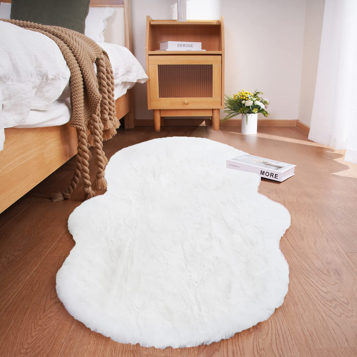 Ghouse White 8x10 Area Rug Fluffy Faux Rabbit Fur Rug White Plush Shag Rug for Living Room Bedroom, Playing Room, Nursery Room