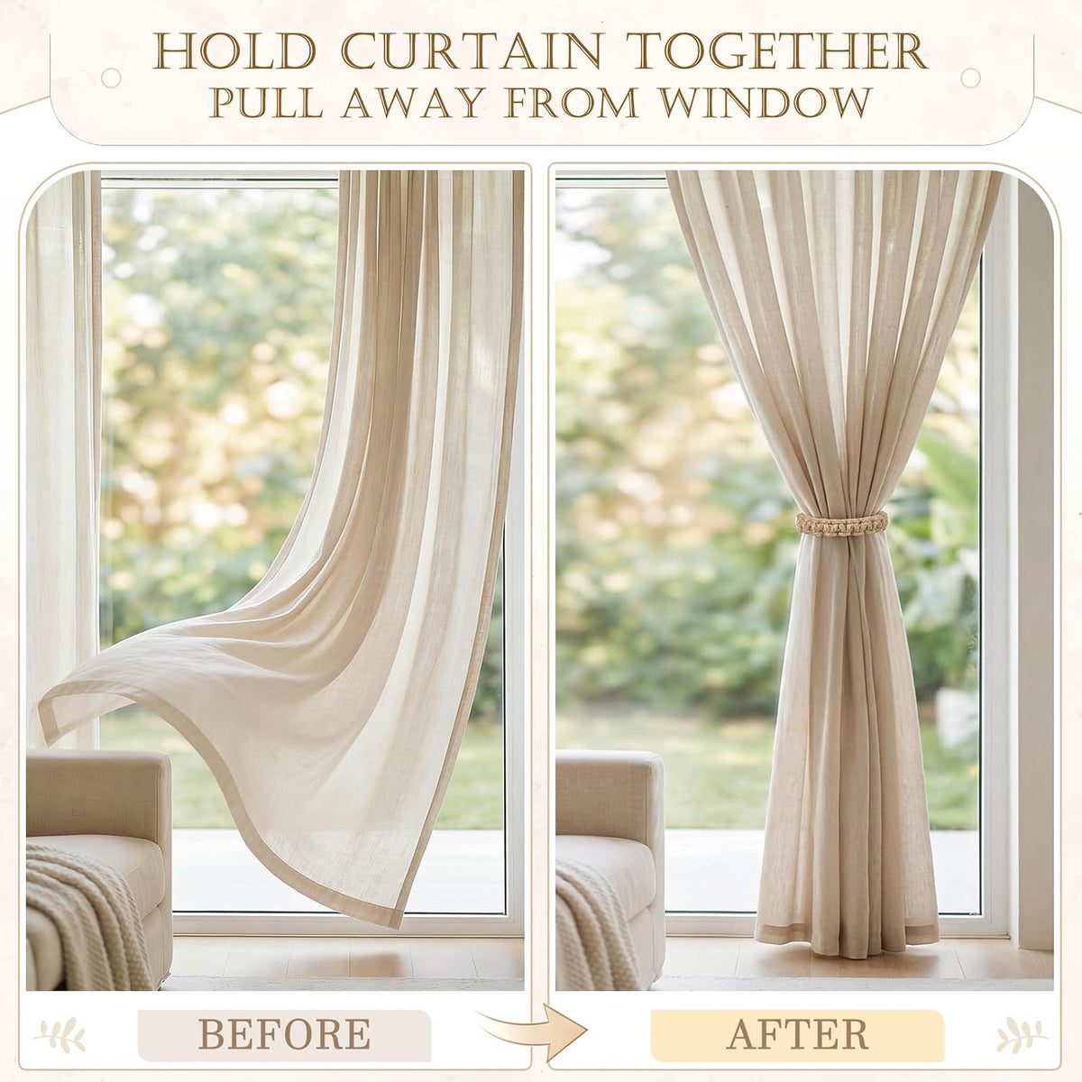 Boho Curtain Tiebacks, Braided Curtain Holdbacks, Brown, 4 Pcs