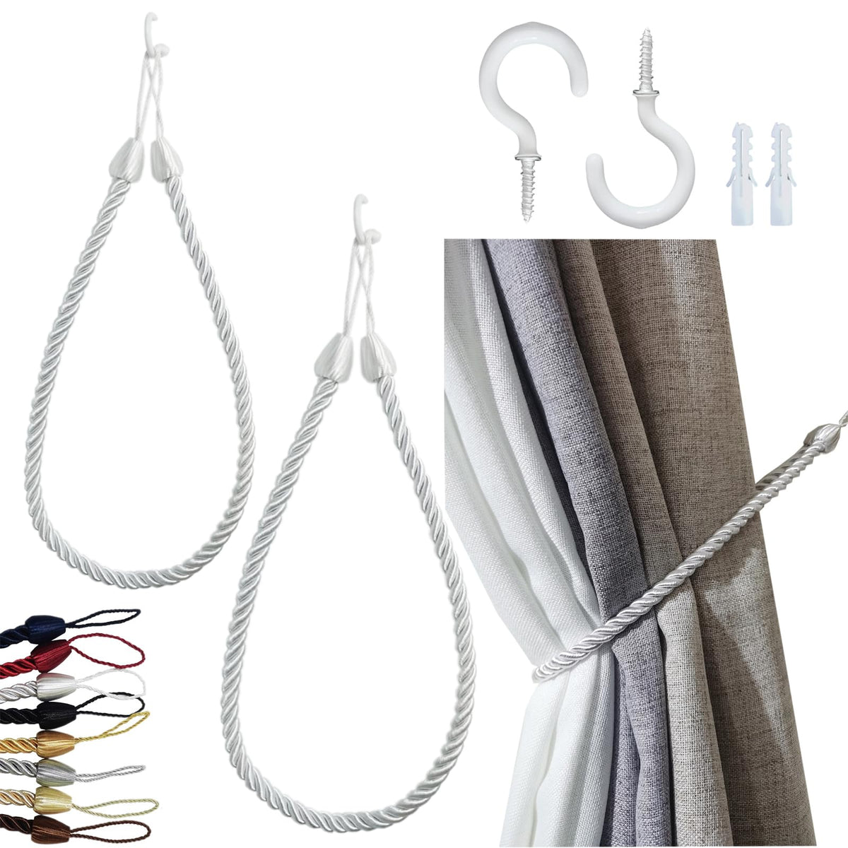Curtain Tiebacks Ropes, Curtain Tie Backs Holdbacks Black 2 Pack