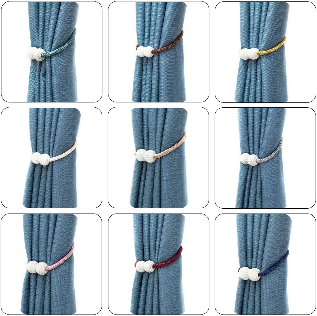 MELALUXE 6 Pack Magnetic Curtain Tiebacks, Decorative Curtain Holdbacks for Window Décor (Grey)