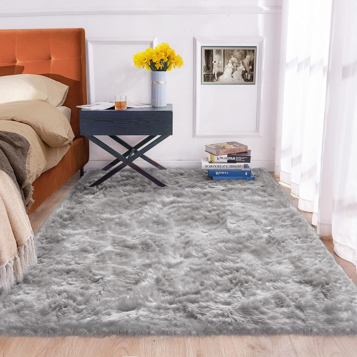 ORINOVA Beige Shag Faux Sheepskin Washable 4X6 Fur Rug for Living Room Bedroom Fluffy Furry Area Rug Rectangle Nursery Decor Rug