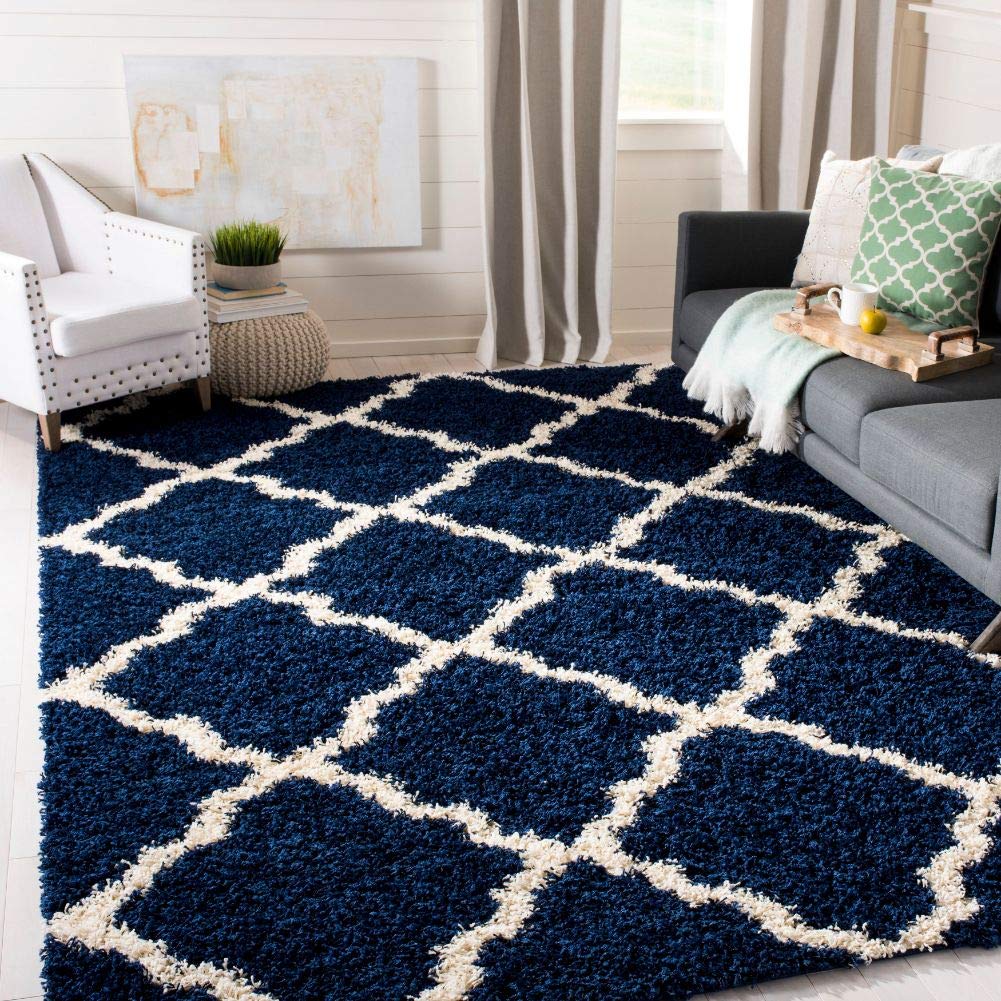 SAFAVIEH Dallas Shag Collection 8' x 10' Beige/Ivory SGD257D Trellis Non-Shedding Living Room Bedroom Dining Room Entryway Plush 1.5-inch Thick Area Rug