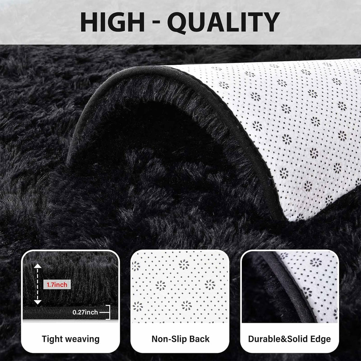 8x10 Area Rugs for Living Room Fluffy Carpet(Black)
