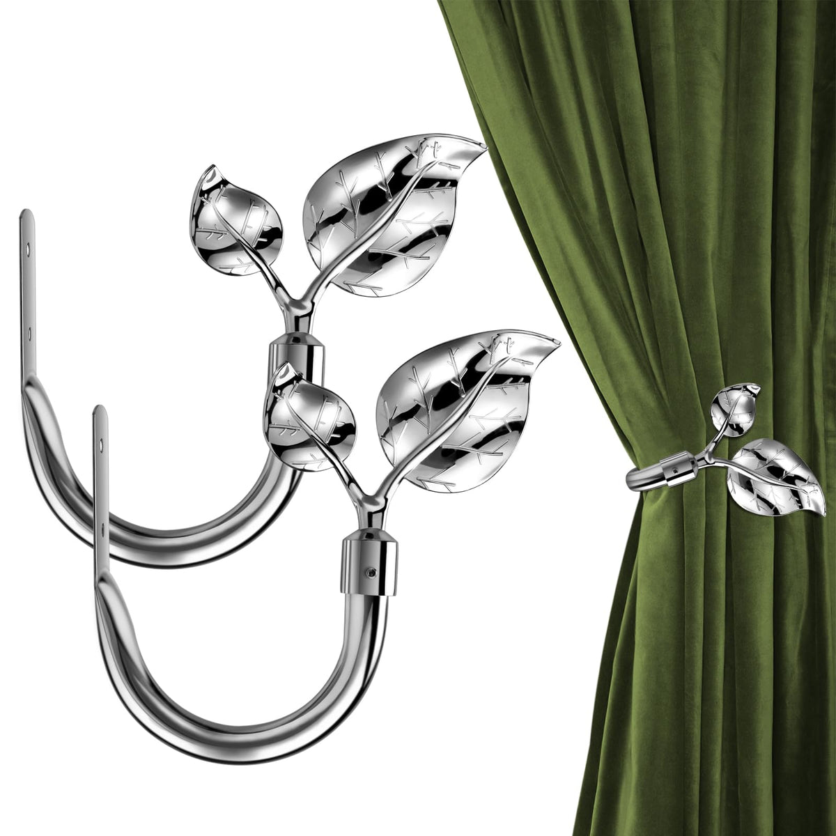 HIKMLK Leaf Shaped Curtain Tieback Holdbacks 2pcs, Handmade Metal Curtain Side Holders for Wall, Curtain Hook Pull Backs for Drapes Window Decoration