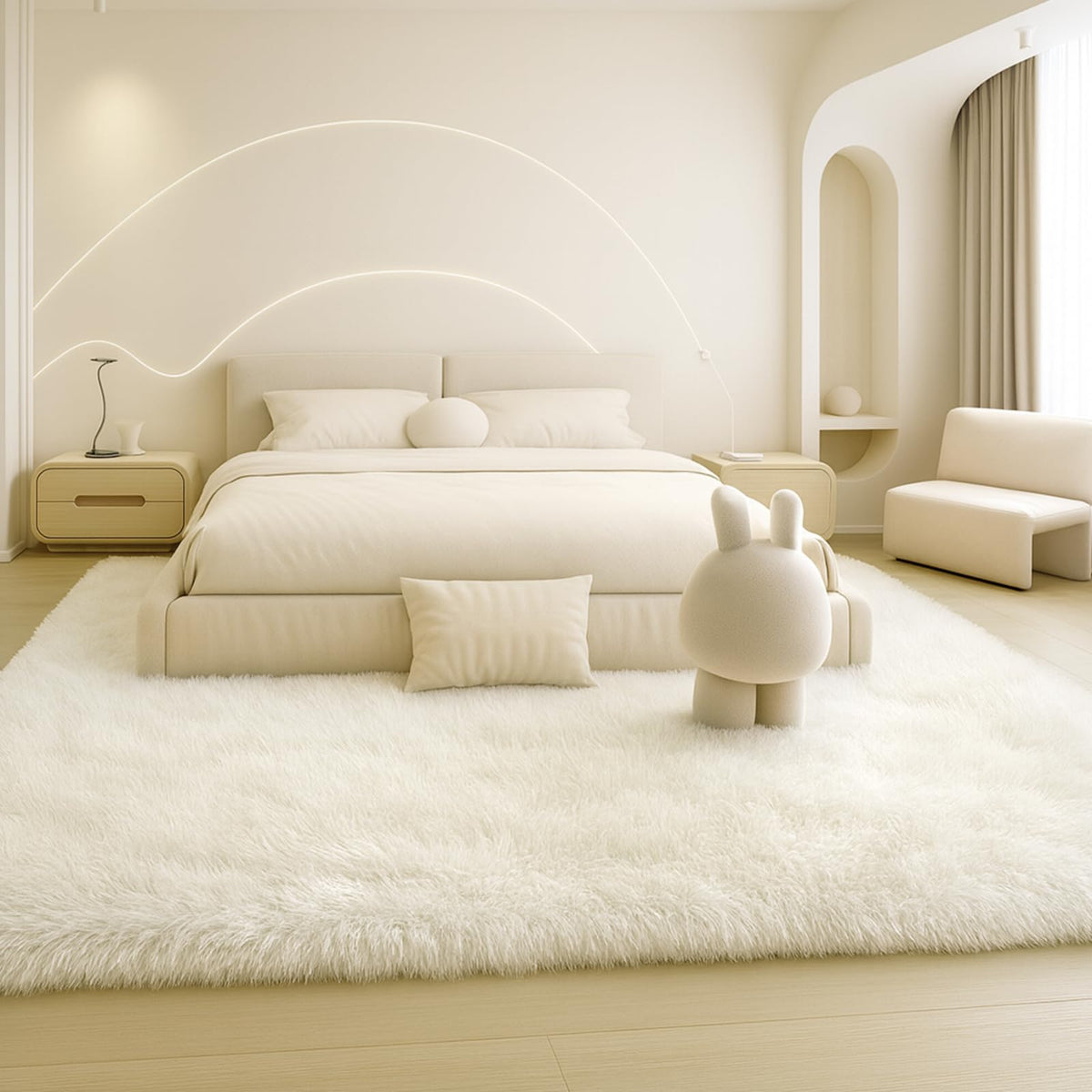 8x10 Beige Fluffy Shag Area Rug, Non-Slip Soft Carpet for Home