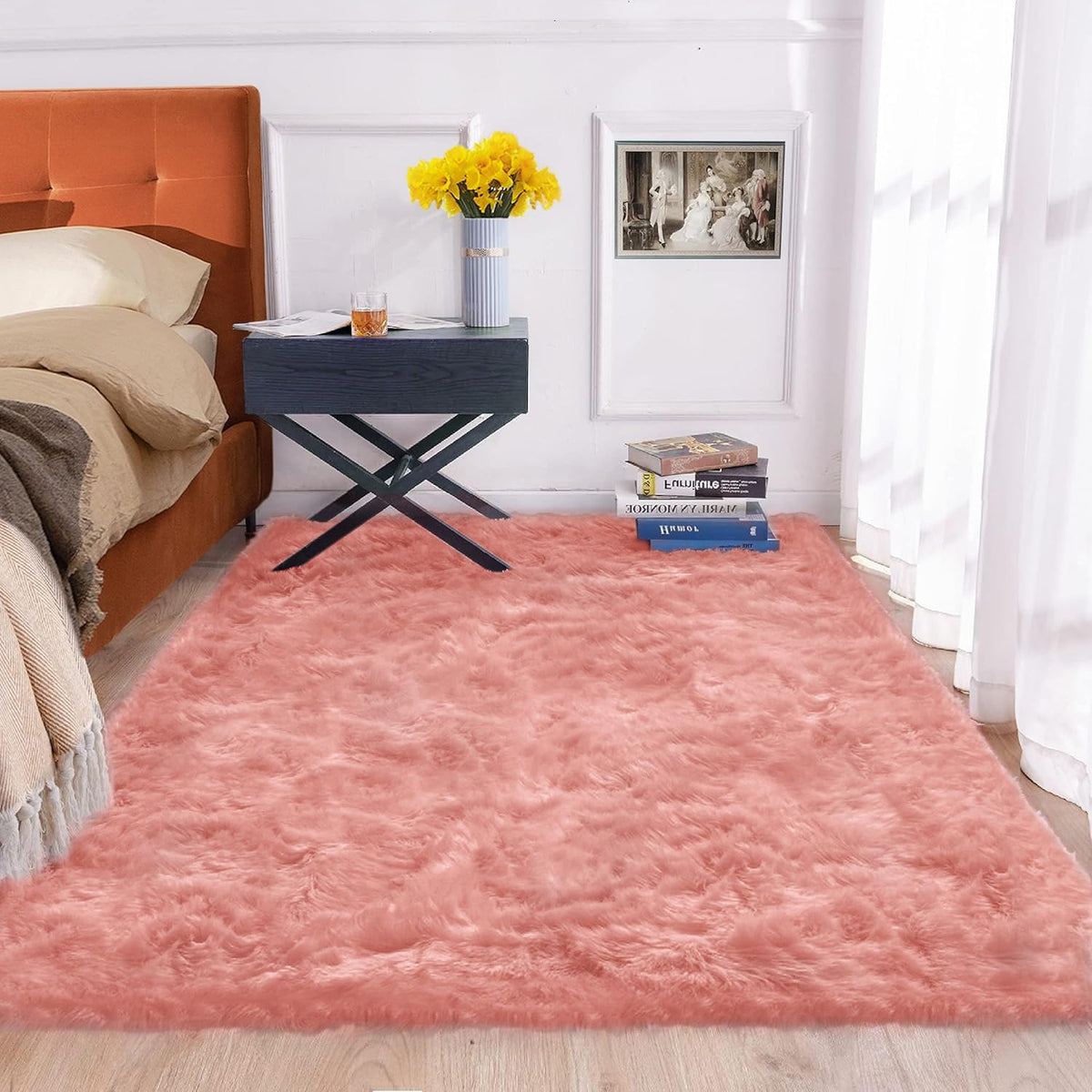ORINOVA Beige Shag Faux Sheepskin Washable 4X6 Fur Rug for Living Room Bedroom Fluffy Furry Area Rug Rectangle Nursery Decor Rug