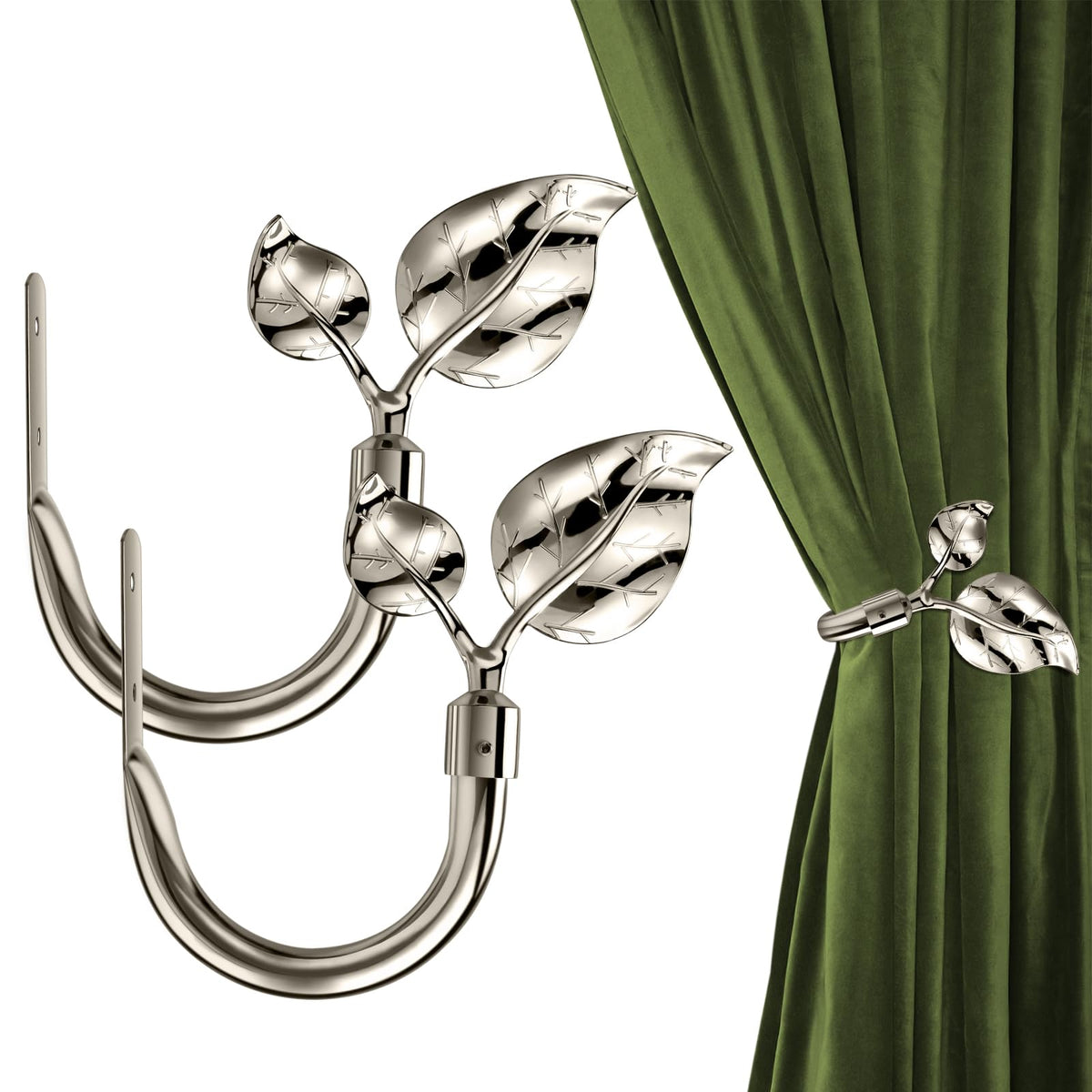 HIKMLK Leaf Shaped Curtain Tieback Holdbacks 2pcs, Handmade Metal Curtain Side Holders for Wall, Curtain Hook Pull Backs for Drapes Window Decoration