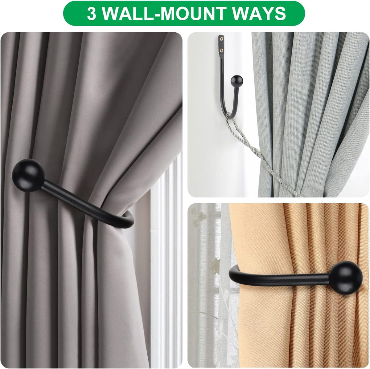 Curtain Holdbacks Tiebacks, 4pcs Curtains Holder Hooks for Home Decor