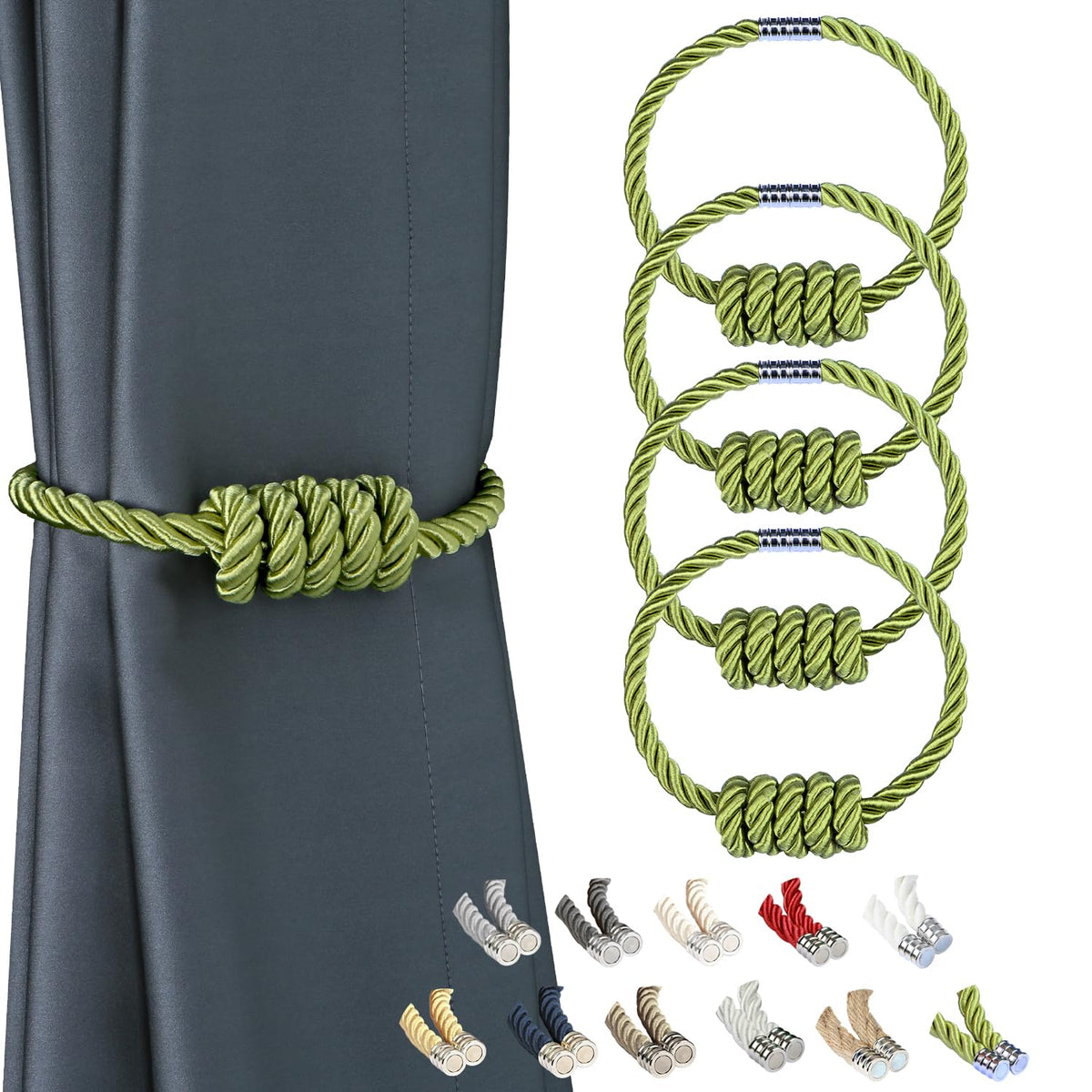 BEL AVENIR Magnetic Jute Curtain Tiebacks 2 Pack Hand-Woven Curtain Ties