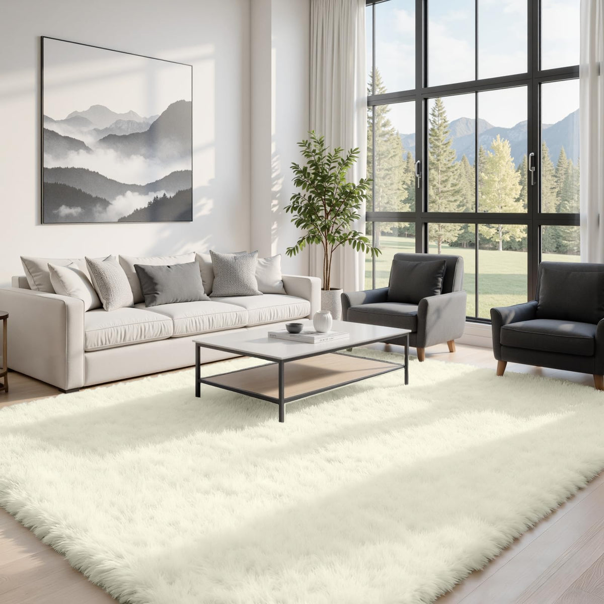 8x10 Fluffy Shag Area Rugs for Living Room Bedroom: Soft Carpet Gray Camel