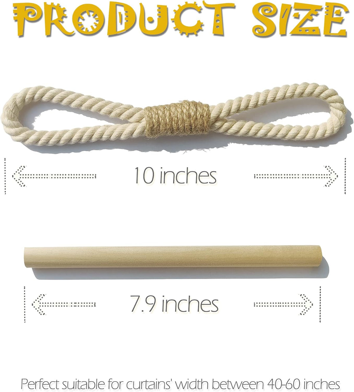 Curtain Holdbacks Boho Tiebacks for Drapes, Farmhouse Jute Rope Cotton Tie Backs with Rustic Wood Club, Curtain Accessories Holders for Indoor Outdoor Use, Set of 4