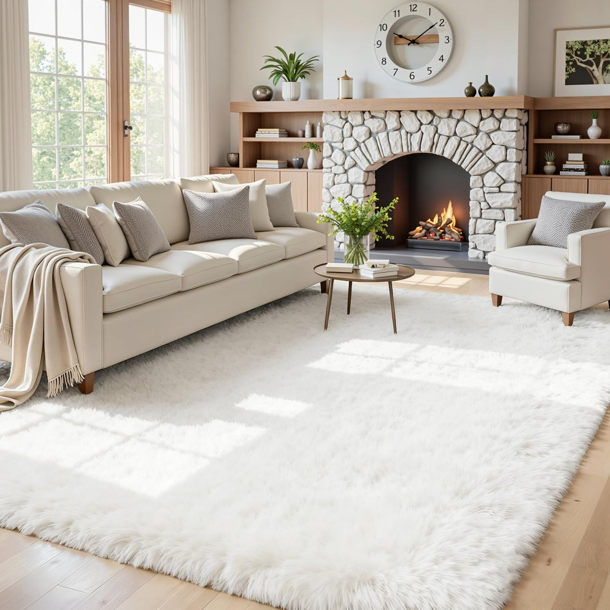8x10 Fluffy Shag Area Rugs for Living Room Bedroom: Soft Carpet Gray Camel