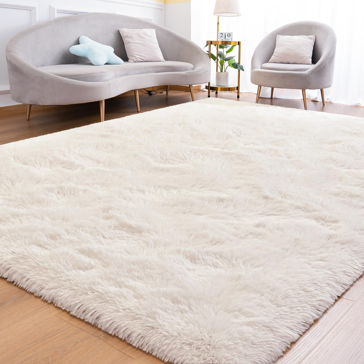 Goideal Fluffy Rug for Bedroom Living Room, 6x9 Olive Green Area Rugs, Faux Fur Shag Modern Carpet Ultra Soft Girls Boys Room Home Decor, Solid