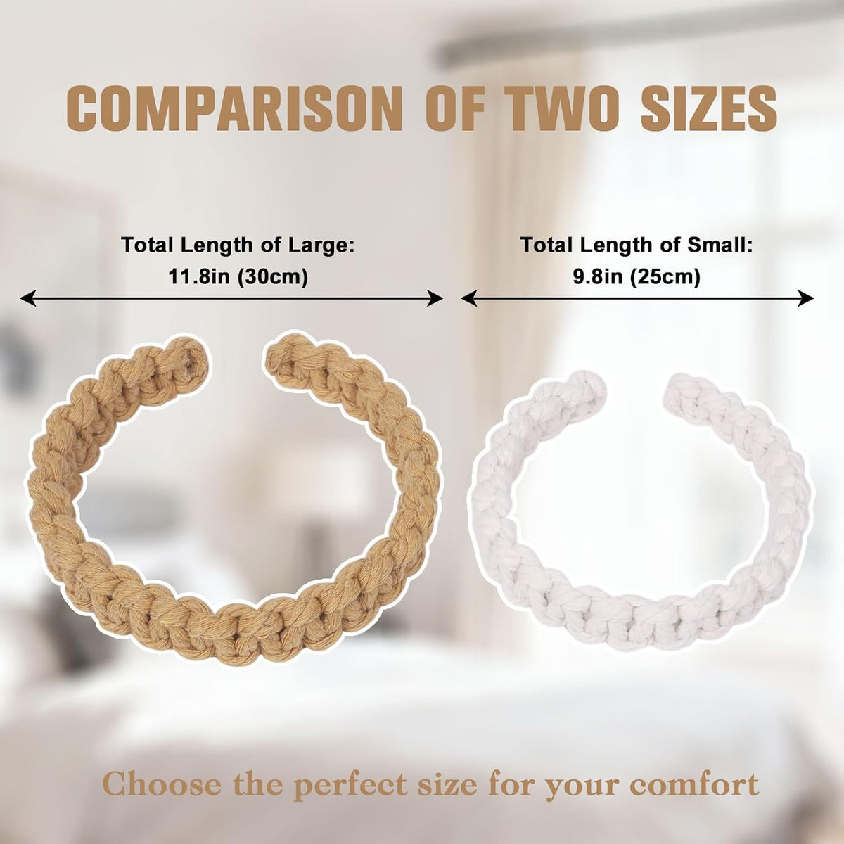 NICEEC 2 Pack Natural Cotton Rope Curtain Tiebacks Farmhouse Rustic Style Decorative Drape Tie Backs Handmade Braided Curtain Holdbacks for Home & Office Sheer/Light Weight Drapery (C-White-S)