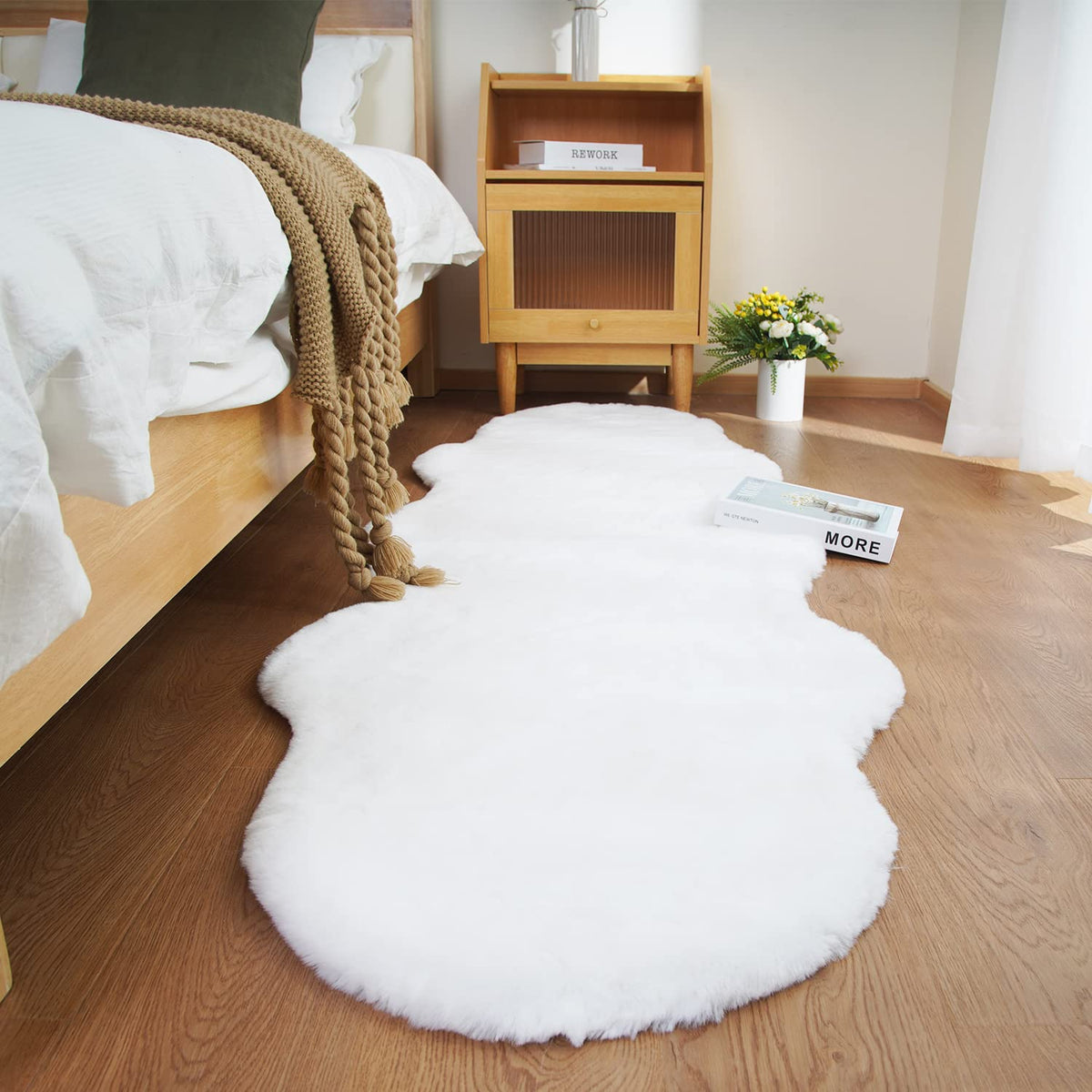 Ghouse White 8x10 Area Rug Fluffy Faux Rabbit Fur Rug White Plush Shag Rug for Living Room Bedroom, Playing Room, Nursery Room