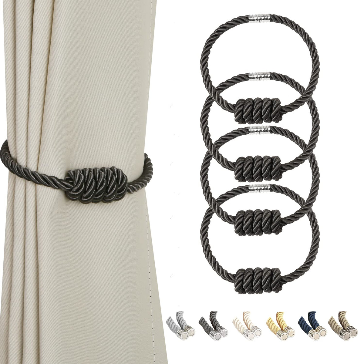 BEL AVENIR Magnetic Jute Curtain Tiebacks 2 Pack Hand-Woven Curtain Ties
