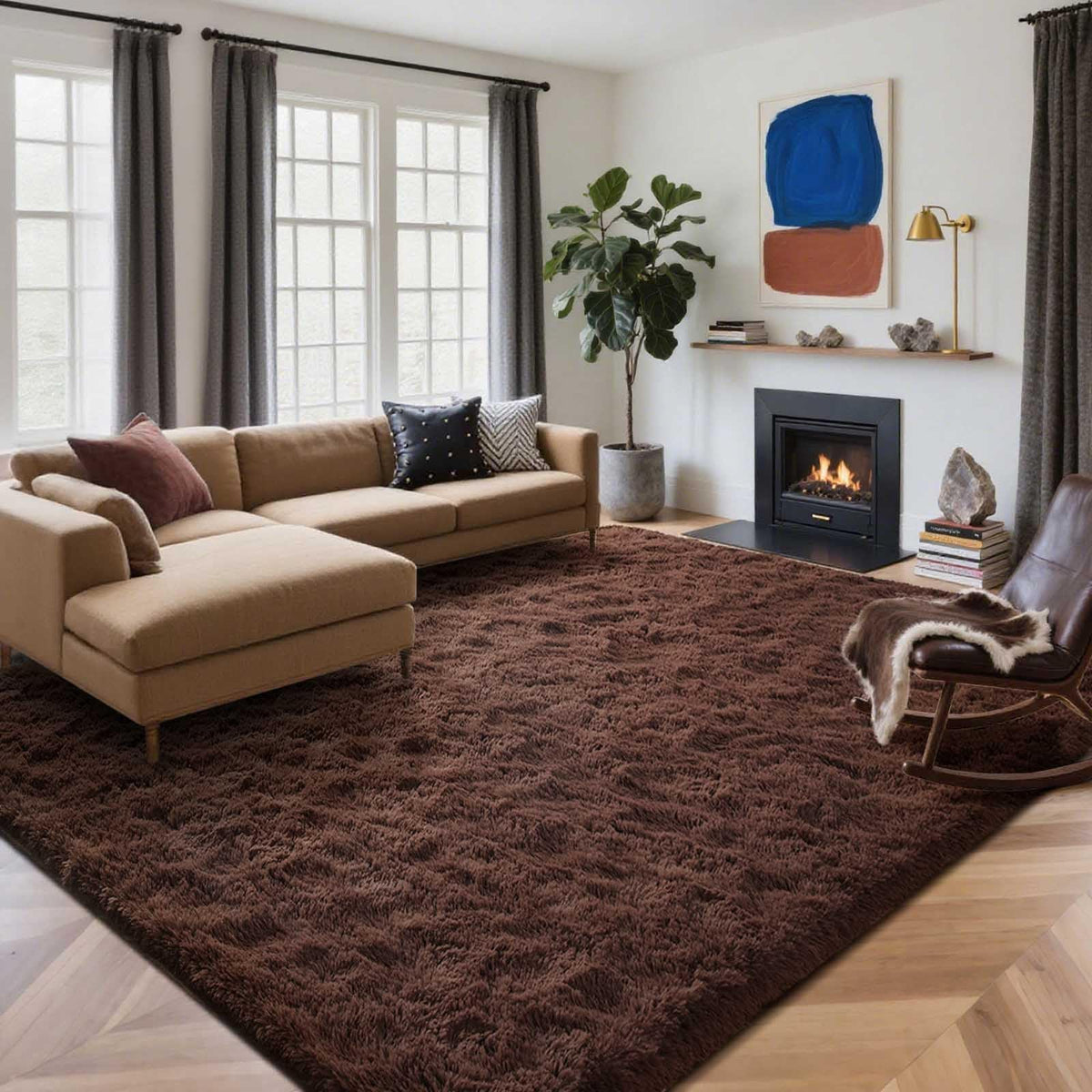 8x10 Ft Extra Large Shag Rugs for Living Room, Tie Dyed Ultra Soft Fluffy Furry Area Rugs for Bedroom Indoor Floor, Aesthetic Carpet for Kids Home Decor (Dark Grey)
