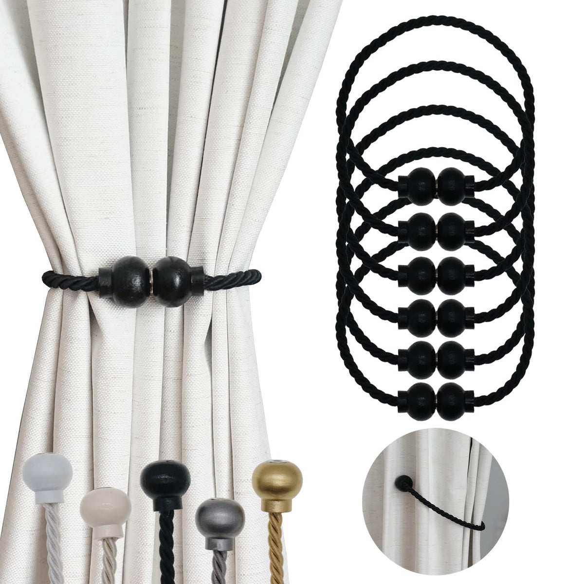 2 Pack Magnetic Curtain Tiebacks Modern Handmade Rope Curtain Tie Backs Decorative Drapes Weave Holdbacks for Home Outdoor Bedroom Office Decorative Curtain, Gold