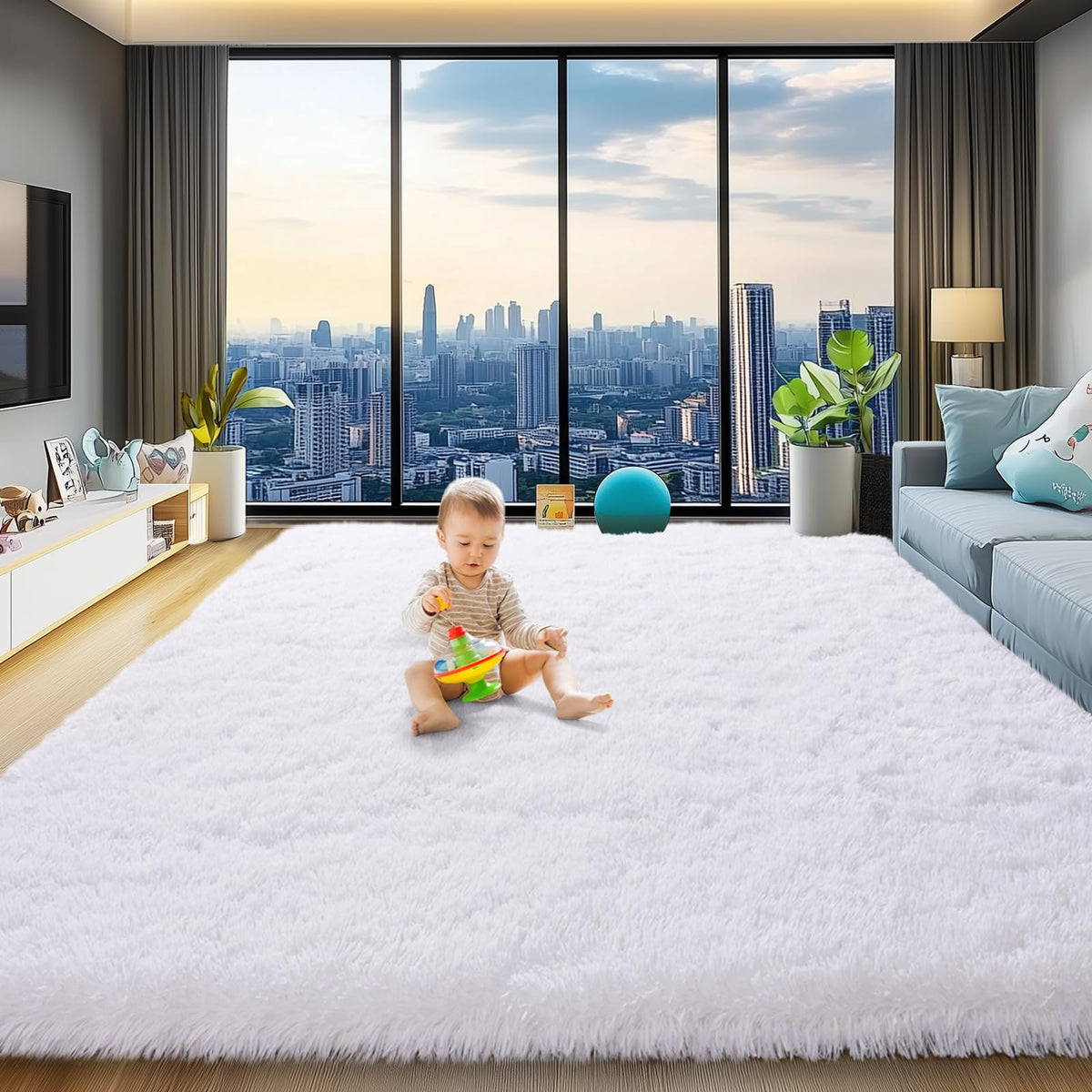 qulint Large Area Rug for Living Room 10x14, Fluffy Tan Rug for Bedroom