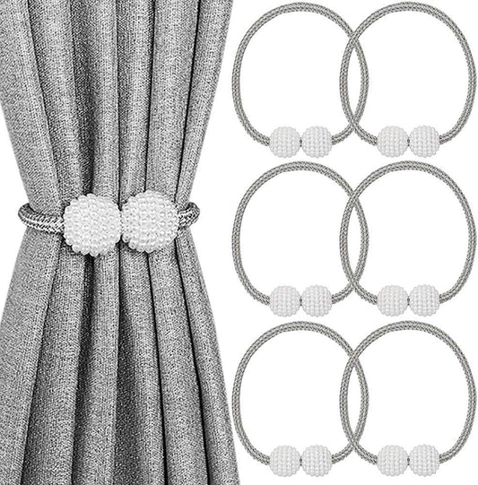 MELALUXE 6 Pack Magnetic Curtain Tiebacks, Decorative Curtain Holdbacks for Window Décor (Grey)