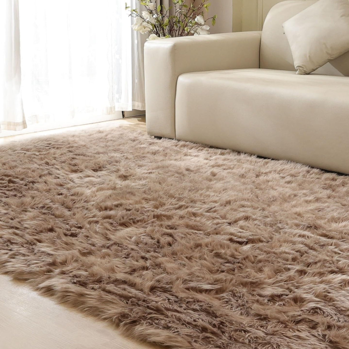 ORINOVA Beige Shag Faux Sheepskin Washable 4X6 Fur Rug for Living Room Bedroom Fluffy Furry Area Rug Rectangle Nursery Decor Rug
