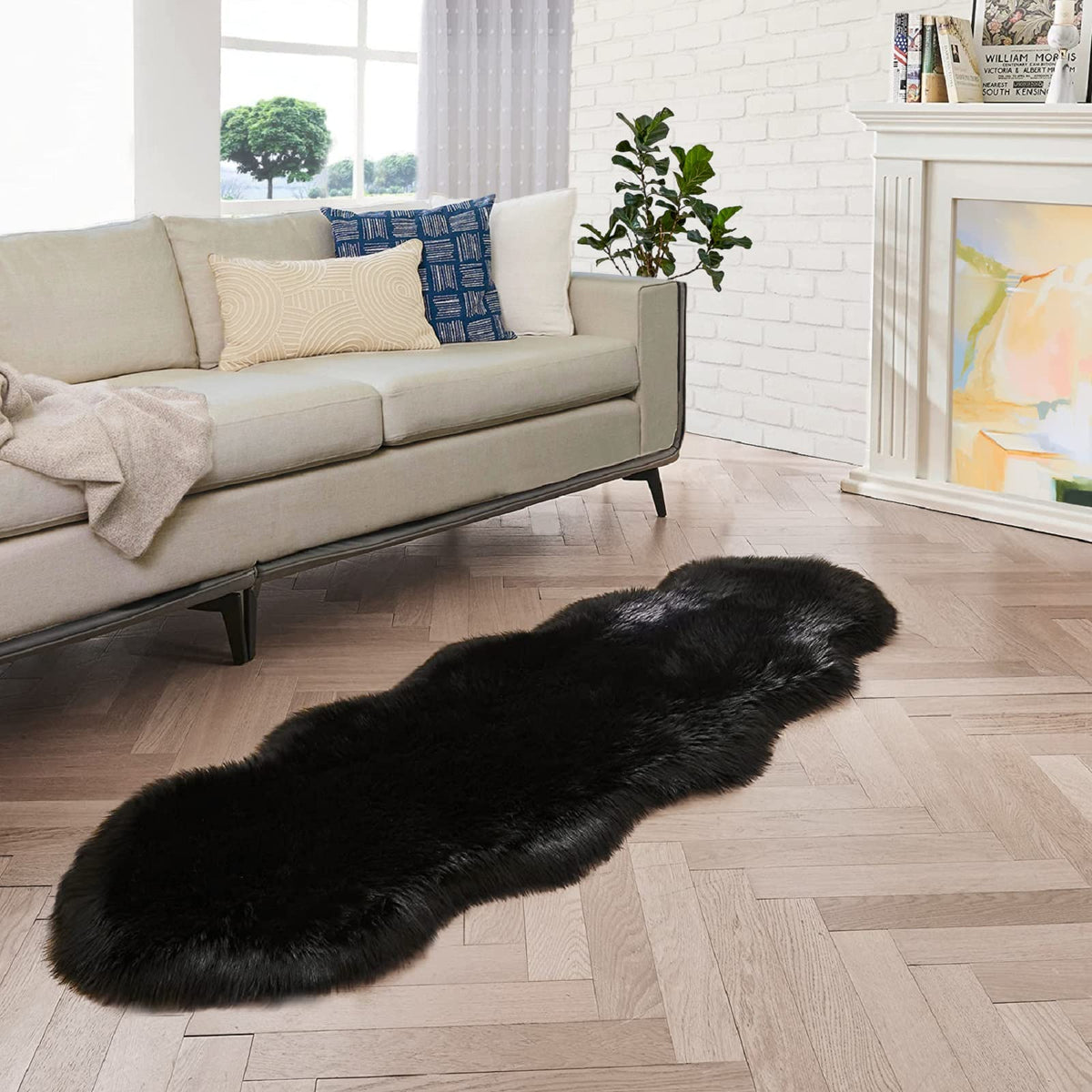 ORINOVA Beige Shag Faux Sheepskin Washable 4X6 Fur Rug for Living Room Bedroom Fluffy Furry Area Rug Rectangle Nursery Decor Rug