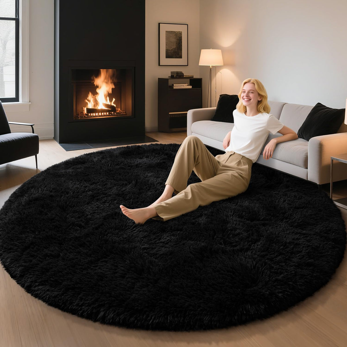 EVOIONOS Pink Round Rug for Bedroom, 4x4 Ft Fluffy Soft Circle Area Rugs for Living Room, Plush Shaggy Circular Carpet for Indoor Floor Bedside Girls Nursery, Machine-Washable Home Decor Aesthetic
