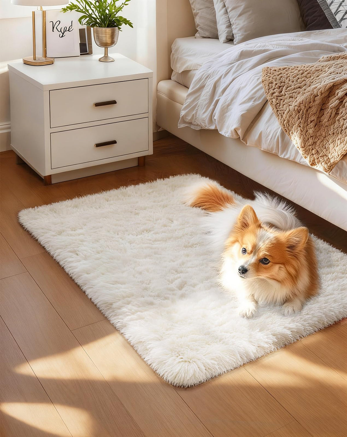 Ophanie 8x10 Area Rugs for Living Room, Washable Non-Slip Fluffy Soft Large Shag Bedroom Carpet, Ivory Big Indoor Nursery Rug, Carpets for Boy and Girls Room Dorm Decor with Over 99 pcs Pile fibers
