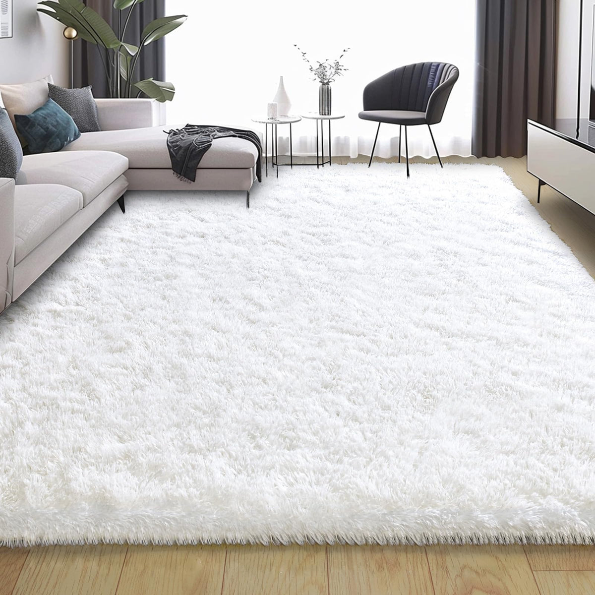 9x12 Large Shag Rugs for Living Room, Washable Abstract Blue Yellow