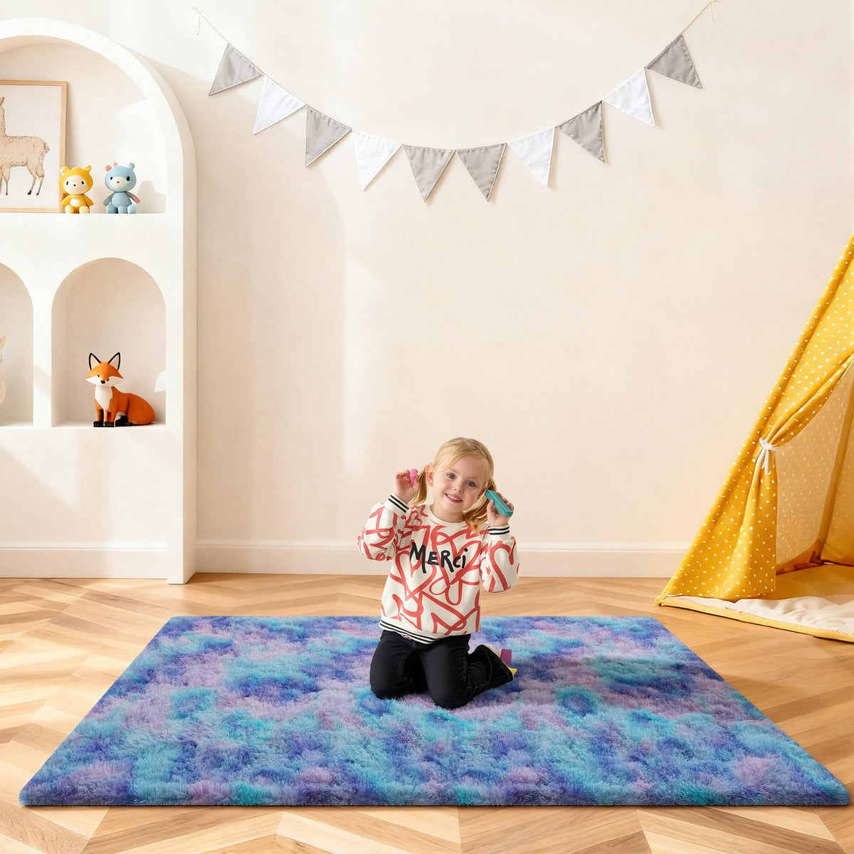 5x7 Large Fluffy Area Rugs for Living Room Bedroom, Light Tan