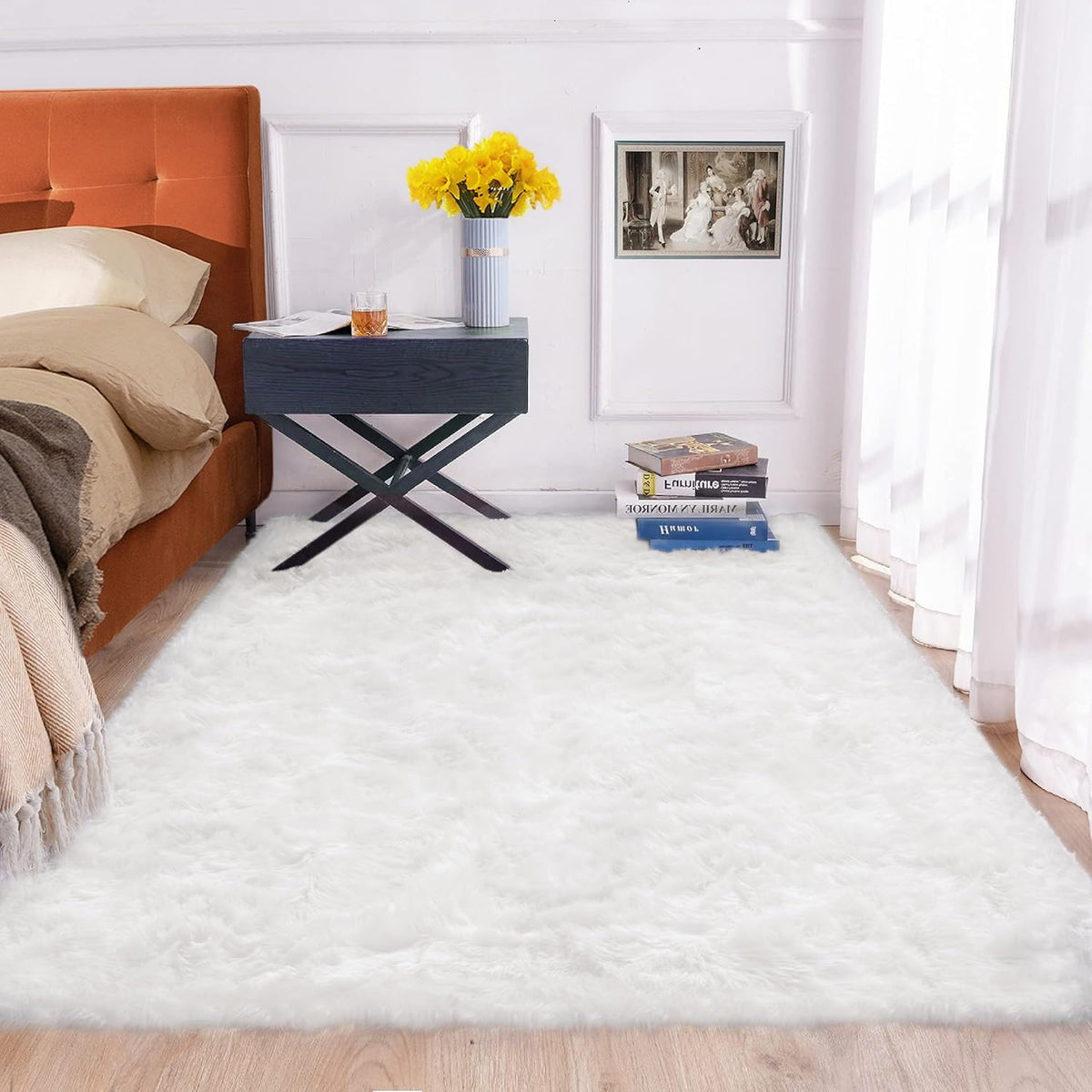 ORINOVA Beige Shag Faux Sheepskin Washable 4X6 Fur Rug for Living Room Bedroom Fluffy Furry Area Rug Rectangle Nursery Decor Rug