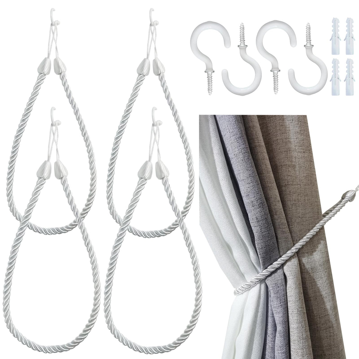 Curtain Tiebacks Ropes, Curtain Tie Backs Holdbacks Black 2 Pack