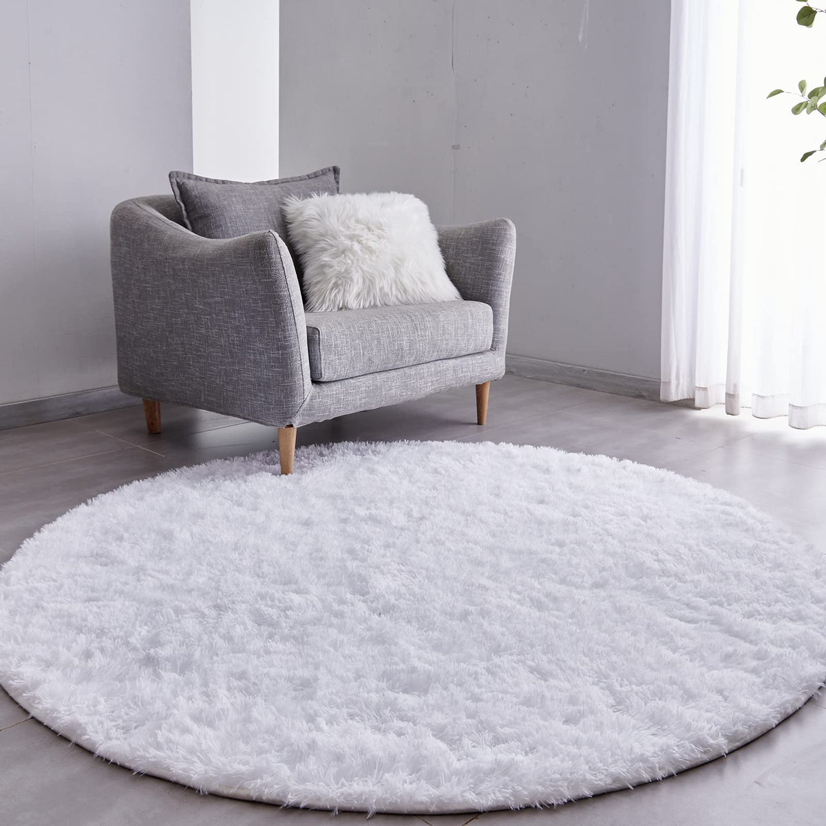 FJZFING Grass Green Round Rug Ultra-Soft Plush Modern 5x5 Circle Area Rug for Kid's Bedroom, Fluffy Shag Circular Rug for Nursery Room, Cute Grass Green Carpet for Teen's Room