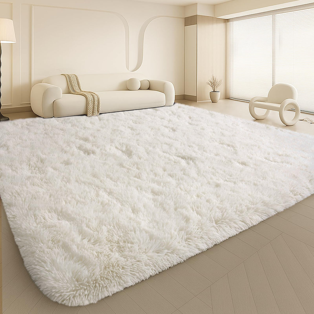 8x10 Beige Fluffy Shag Area Rug, Non-Slip Soft Carpet for Home