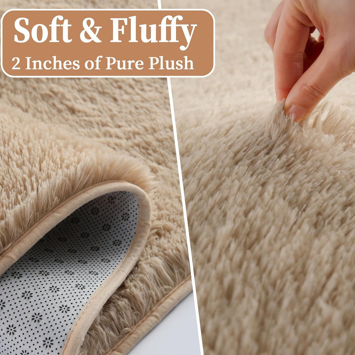ThreadGlobe Premium Shag Area Rug 8'x10', Beige Ultra Plush Rugs for Living Room, Non-Slip Carpet for Bedroom & Nursery Rooms, Smooth Touch Luxurious Floor Decor, Beige, 8x10 Ft