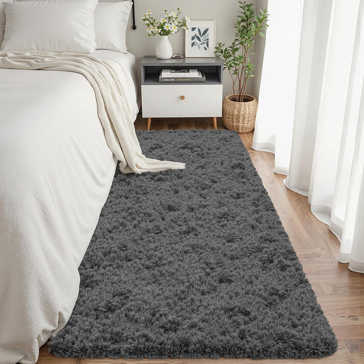 8x10 Fluffy Shag Area Rugs for Living Room Bedroom: Soft Carpet Gray Camel