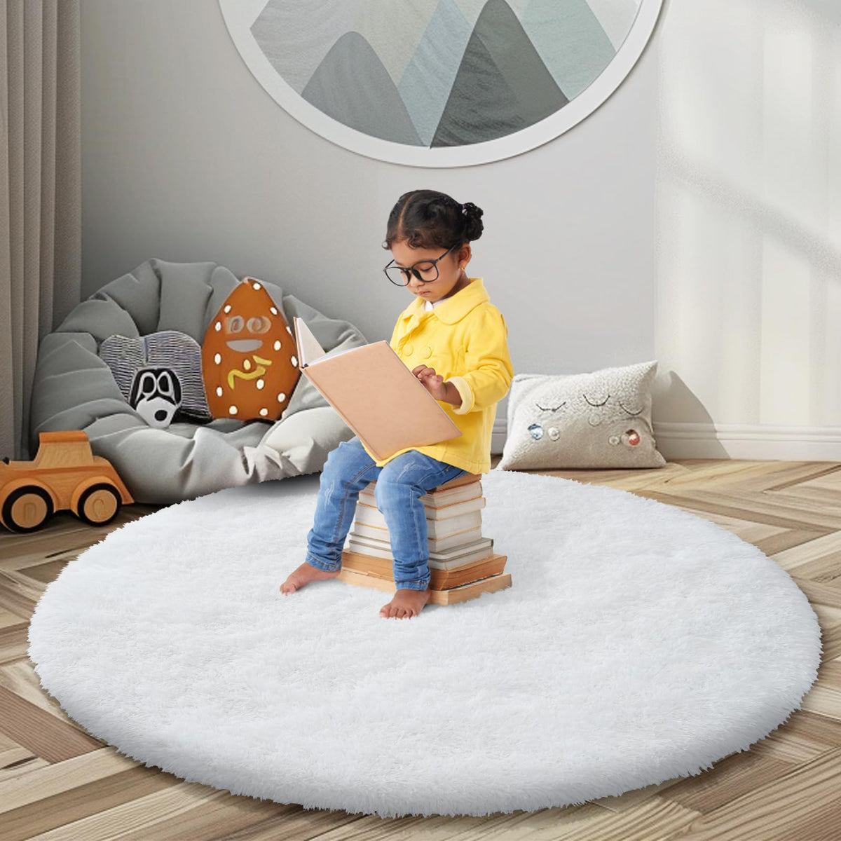 8x10 Area Rugs for Living Room,Cream Large Shaggy Carpet Plush Furry Rug